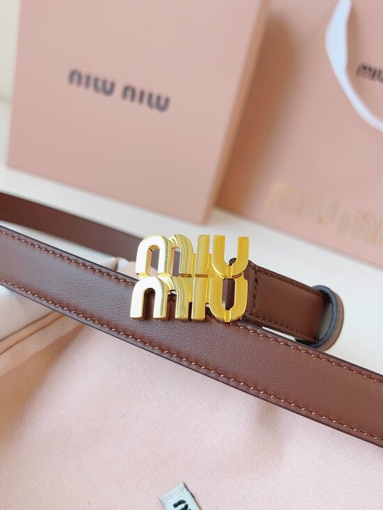 Miu Miu Brown Leather Belt with Gold Logo Buckle 85CM/25MM main image 4